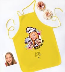 BK Gift Kişiye Özel Karikatürlü Anneler Günü Tasarımlı Sarı Mutfak Önlüğü, Aşçı Önlüğü, Şef Önlüğü, Anneye Hediye-10