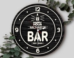 BK Gift Barlara Özel Dekoratif Siyah Ahşap Duvar Saati 35cm-17 , Bar Duvar Saati , Cafe Duvar Saati , Özel Ahşap Saat