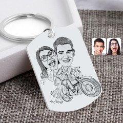 Kişiye Özel Karakalem Gelin Damat Karikatürlü Pleksi Anahtarlık-1