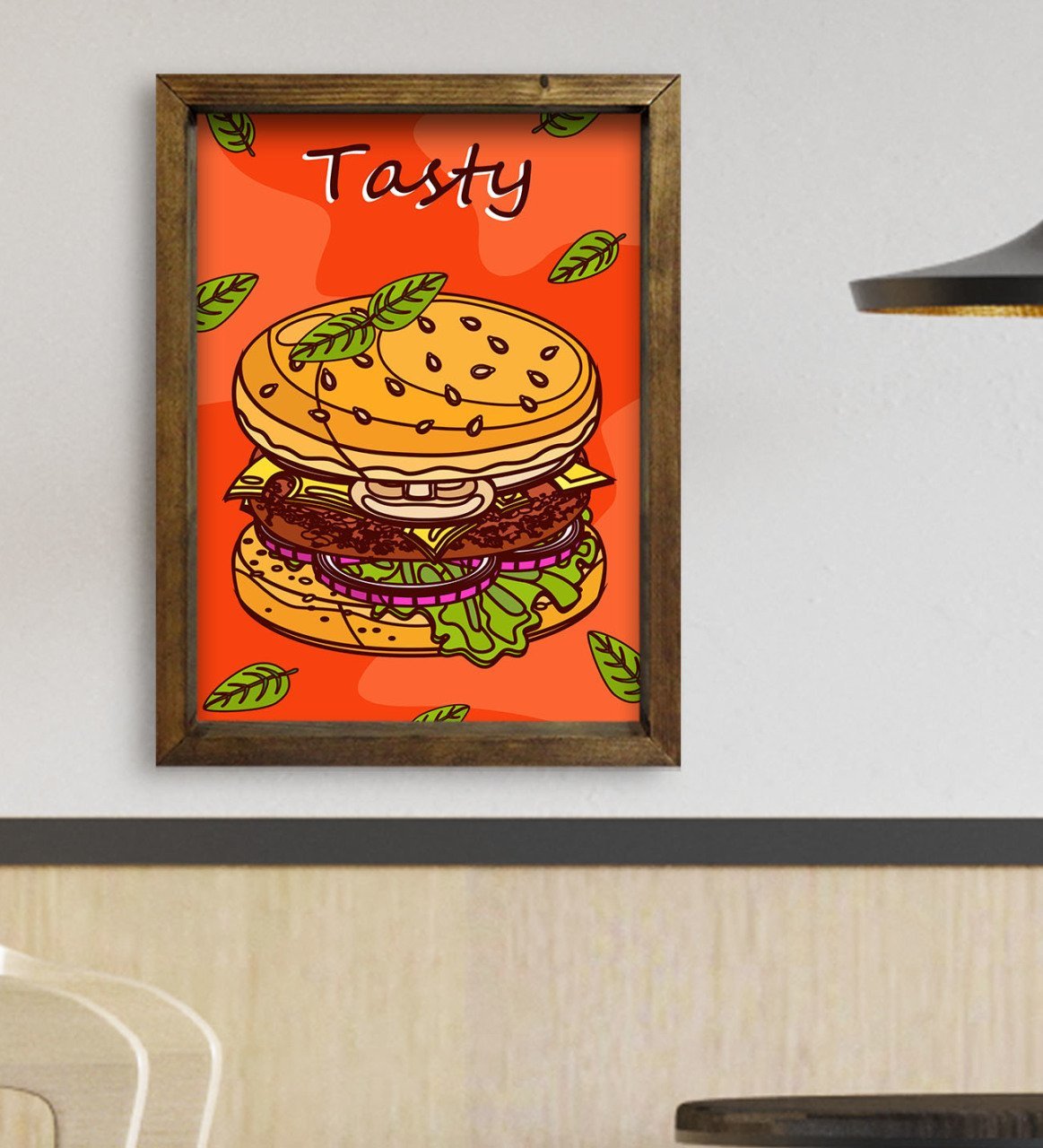 BK Gift Cafe & Bar & Restaurant Konseptli Doğal Masif Ahşap Çerçeveli Tablo 45x65cm-69