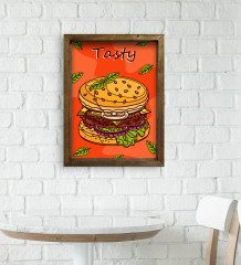 BK Gift Cafe & Bar & Restaurant Konseptli Doğal Masif Ahşap Çerçeveli Tablo 45x65cm-69