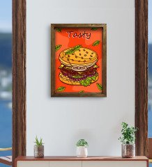 BK Gift Cafe & Bar & Restaurant Konseptli Doğal Masif Ahşap Çerçeveli Tablo 45x65cm-69