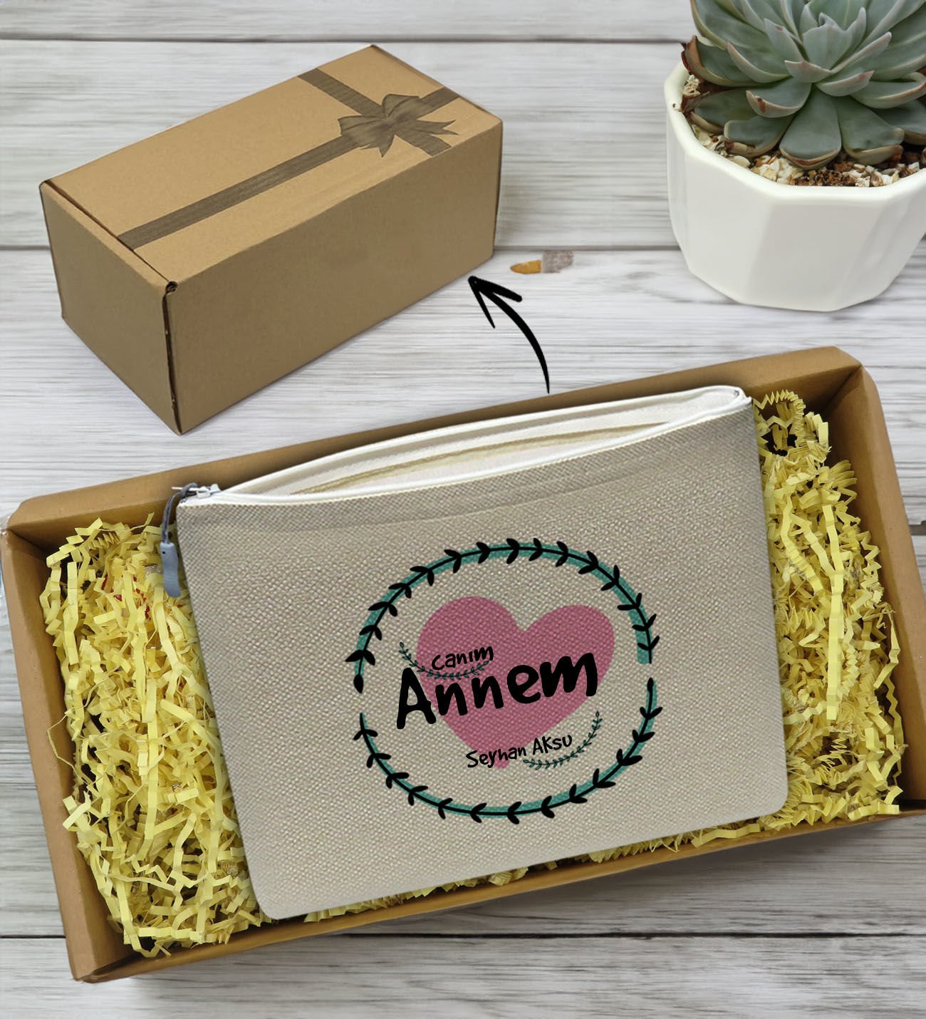 BK Gift Kişiye Özel Canım Annem Keten Makyaj Çantası, Sevgiliye Hediye, Sevgililer Günü Hediyesi, Doğum Günü Hediyesi