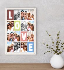 Kişiye Özel Love Temalı Dekoratif Ahşap Beyaz Çerçeveli Tablo 40x25cm-1