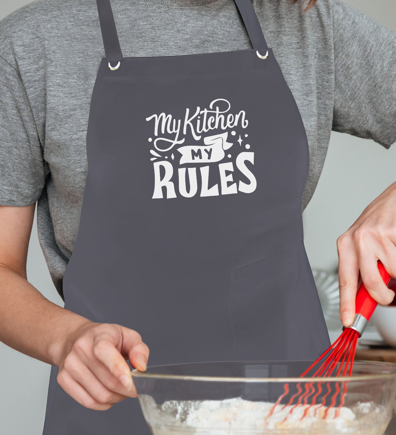 BK Gift Profesyonel My Kitchen My Rules Tasarımlı Antrasit Mutfak Önlüğü, Aşçı Önlüğü, Şef Önlüğü, Ev Hediyesi, Arkadaşa Hediye-1
