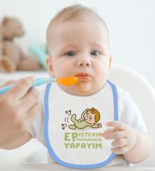 BK Kids Ep İsterim Tasarımlı Mavi Bebek Body Zıbın ve Mama Önlüğü Hediye Seti-2