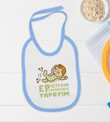 BK Kids Ep İsterim Tasarımlı Mavi Bebek Body Zıbın ve Mama Önlüğü Hediye Seti-2