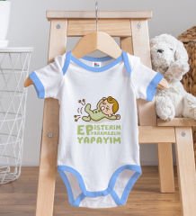 BK Kids Ep İsterim Tasarımlı Mavi Bebek Body Zıbın ve Mama Önlüğü Hediye Seti-2