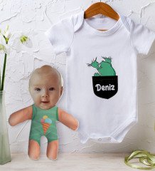 BK Kids Kişiye Özel Fotoğraflı Bebek Yastık ve Bebek Body Zıbın Hediye Seti - Model 20