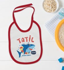 BK Kids Kişiye Özel Tatil Zamanı Tasarımlı Kırmızı Bebek Mama Önlüğü-1
