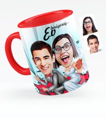 Kişiye Özel Evleniyoruz Karikatürlü Kırmızı Kupa Bardak - 3
