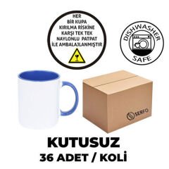 Kutusuz 1 Koli Sublimasyon Porselen Sapı ve İçi Mavi Kupa (36 Adet)
