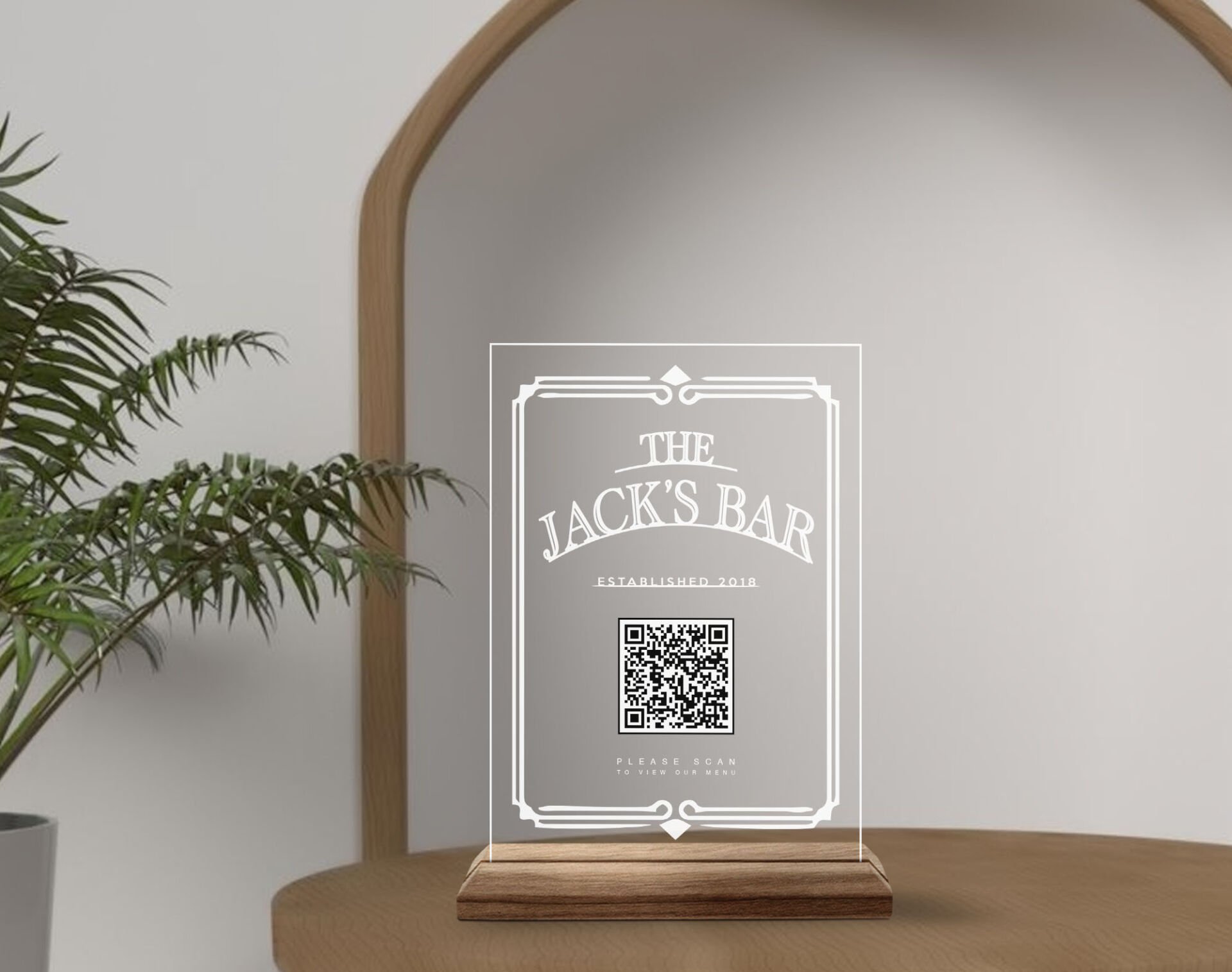 BK Gift Restoran & Cafe & Barlara Özel Ahşap Standlı Pleksi QR Kod Menü, Cafe&Bar için QR kodlu Tabela, QR kodlu Masa Dekoru - 10 ADET-1