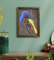 BK Home Woman Line Tasarımlı Doğal Masif Ahşap Çerçeveli Tablo 45x65cm-1