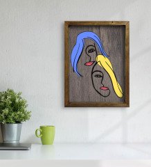 BK Home Woman Line Tasarımlı Doğal Masif Ahşap Çerçeveli Tablo 45x65cm-1