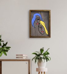 BK Home Woman Line Tasarımlı Doğal Masif Ahşap Çerçeveli Tablo 45x65cm-1