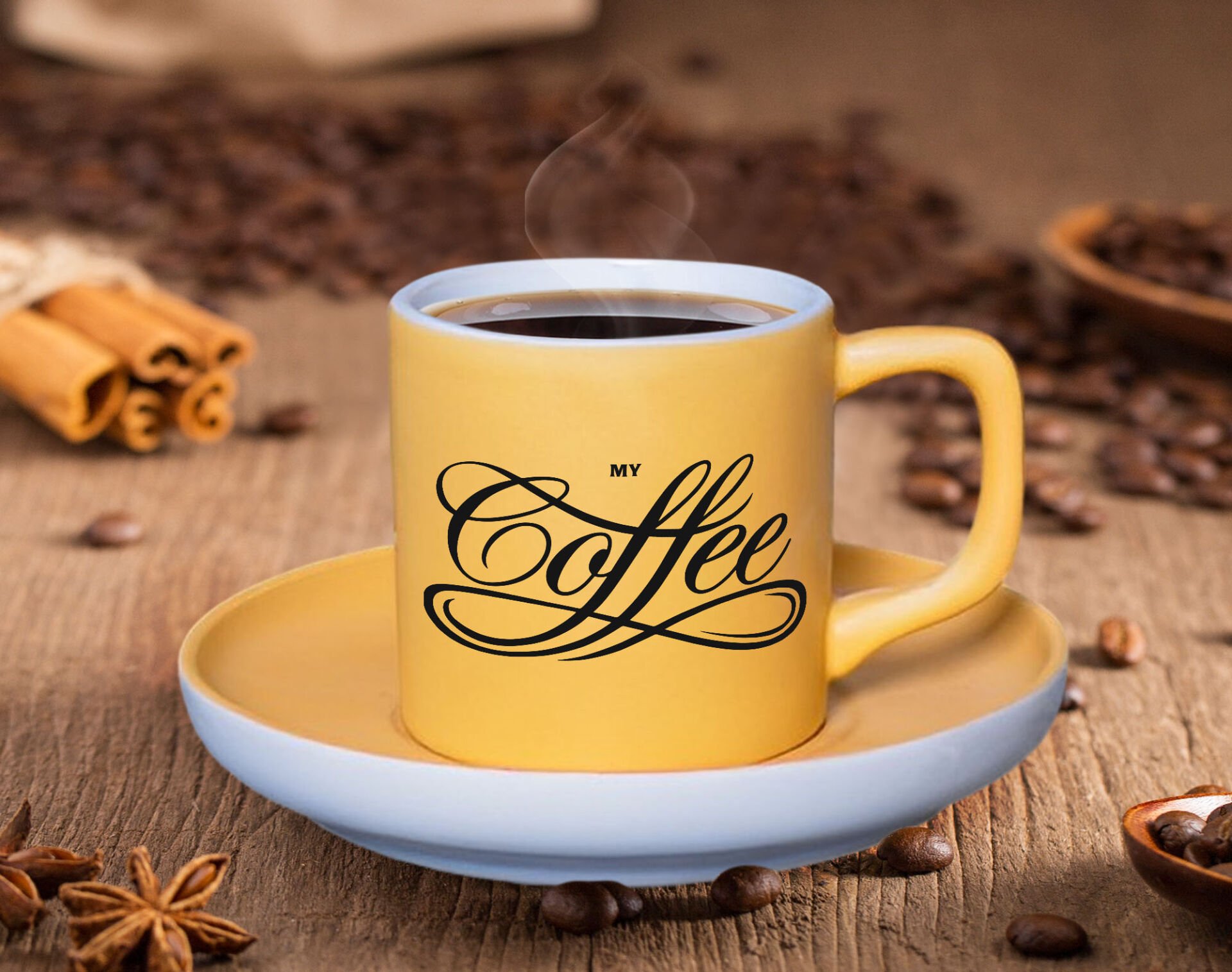 BK Gift Mat Sarı Renk Türk Kahvesi Fincanı-2 Renkli Türk Kahvesi Fincanı, Arkadaşa Hediye, Anneye Hediye, Kahve Fincanı