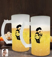 Kişiye Özel Sevgililer Silüet Tasarımlı 2’li Buzlu Cam Bira Bardağı 50cl-1