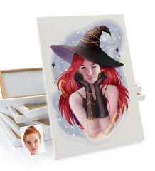 Kişiye Özel Bayan Cadı Karikatürlü Kanvas Tablo 50x70cm-2