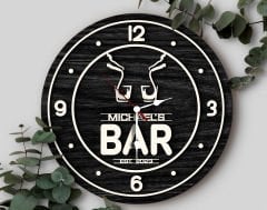 BK Gift Barlara Özel Dekoratif Siyah Ahşap Duvar Saati 35cm-20 , Bar Duvar Saati , Cafe Duvar Saati , Özel Ahşap Saat