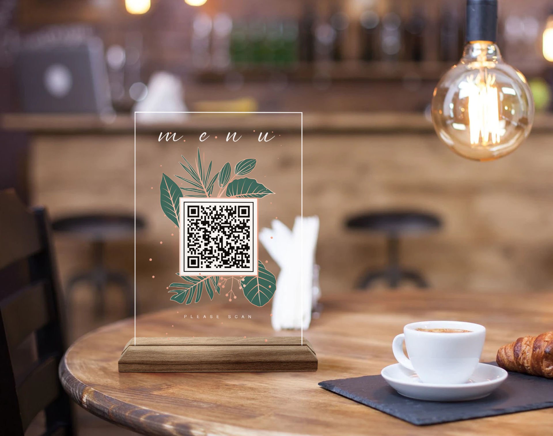 BK Gift Restoran & Cafe & Barlara Özel Ahşap Standlı Pleksi QR Kod Menü, Cafe&Bar için QR kodlu Tabela, QR kodlu Masa Dekoru-2