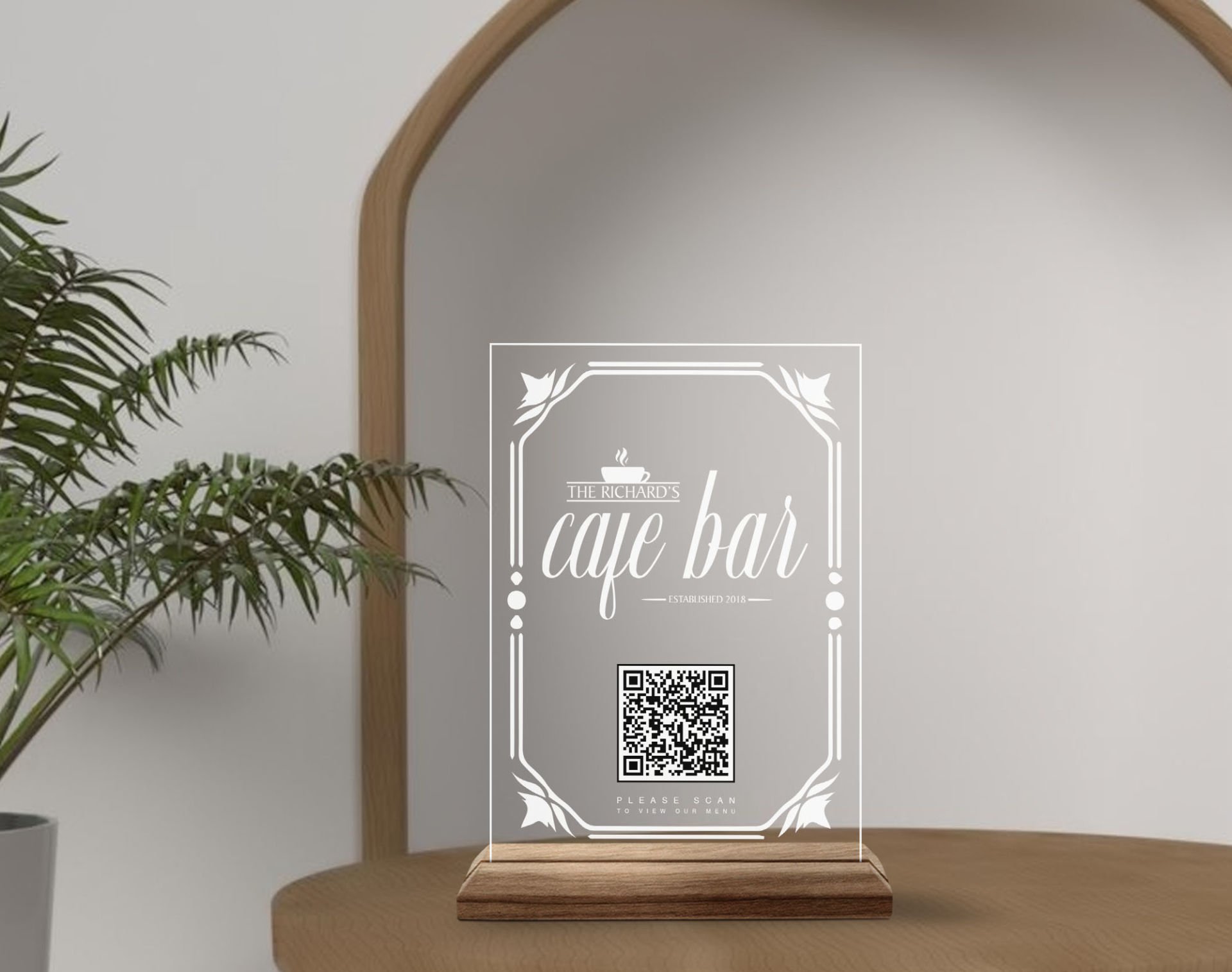 BK Gift Restoran & Cafe & Barlara Özel Ahşap Standlı Pleksi QR Kod Menü, Cafe&Bar için QR kodlu Tabela, QR kodlu Masa Dekoru - 10 ADET-2