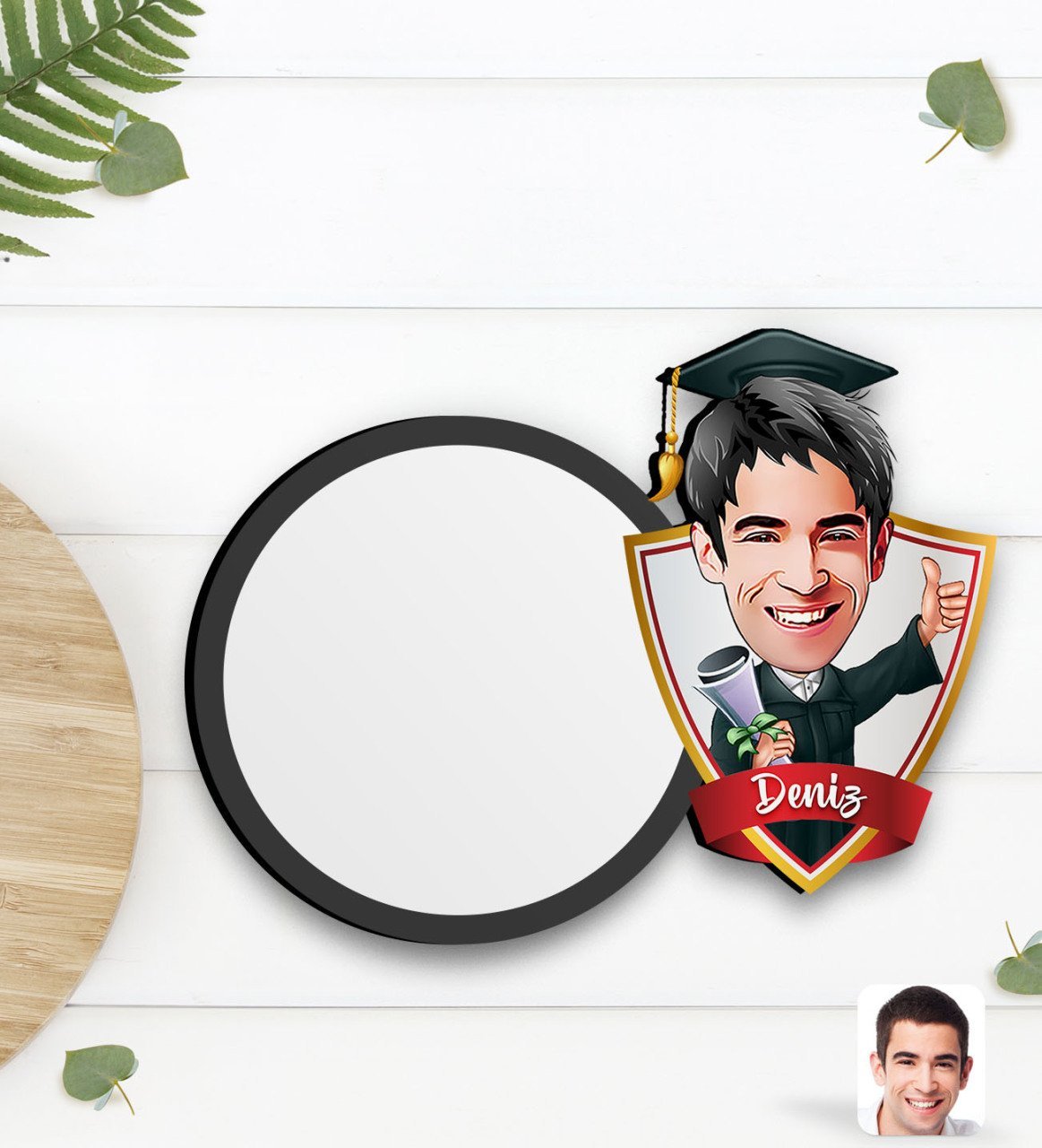 Kişiye Özel Erkek Mezun Karikatürlü Ahşap Bardak Altlığı-1