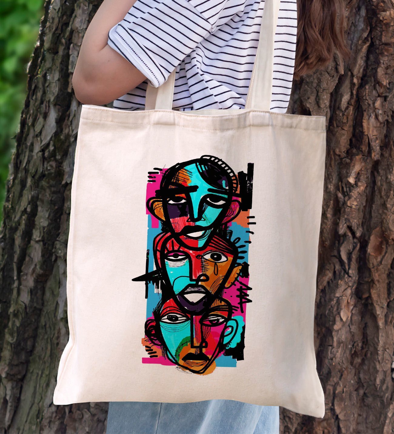 BK Gift Modern Art Tasarımlı Kanvas Bez Çanta, Baskılı Omuz Çantası, Alışveriş Çantası, Plaj Çantası, Arkadaşa Hediye-7