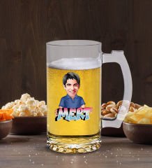 Kişiye Özel İsimli Erkek Karikatürlü Buzlu Cam Bira Bardağı 50cl-1