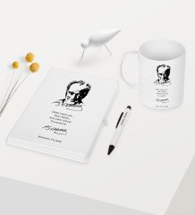 Kişiye Özel Atatürk Temalı Beyaz Defter Kalem Kupa Seti - 2