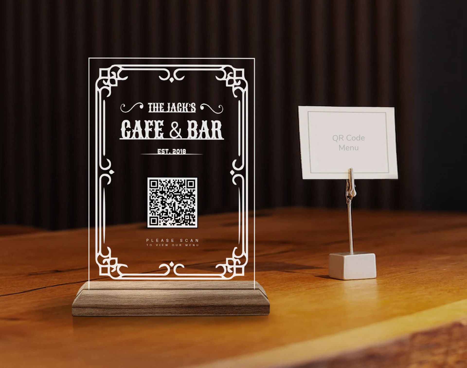 BK Gift Restoran & Cafe & Barlara Özel Ahşap Standlı Pleksi QR Kod Menü, Cafe&Bar için QR kodlu Tabela, QR kodlu Masa Dekoru - 10 ADET-3