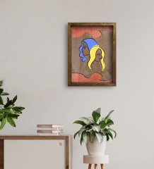 BK Home Woman Line Tasarımlı Doğal Masif Ahşap Çerçeveli Tablo 45x65cm-3