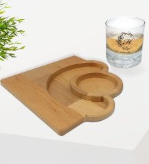Kişiye Özel Baş Harfli İsimli Viski Bardağı ve Doğal Masif Ahşap Yarım Ay Sunum Tabağı Çerezlik Hediye Seti-4