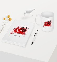Kişiye Özel Atatürk Temalı Beyaz Defter Kalem Kupa Seti - 3