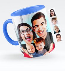 Kişiye Özel Aile Karikatürlü Mavi Kupa Bardak - 4