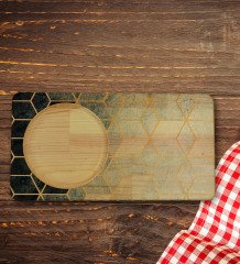 Kişiye Özel Mermer Tasarımlı Doğal Ahşap Tabaklı Seramik Fincan Sunum Seti  Model 6