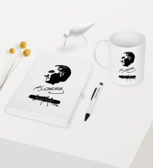 Kişiye Özel Atatürk Temalı Beyaz Defter Kalem Kupa Seti - 4