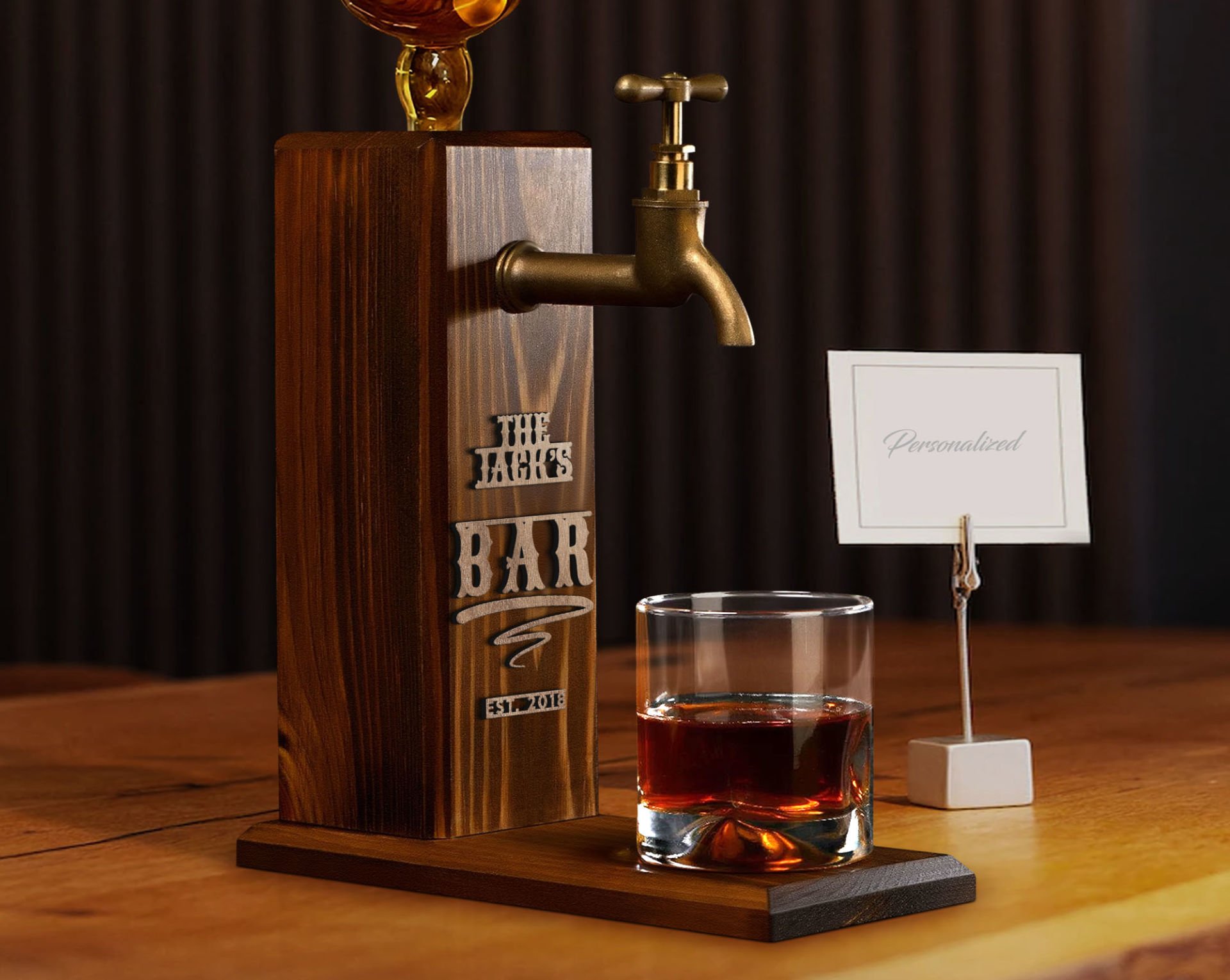 BK Gift Kişiye Özel Kabartma İsimli Musluklu Doğal Ahşap İçki Standı, Home Bar, Viski Çeşmesi, İçecek Dispenseri, Ahşap İçecek Çeşmesi-26