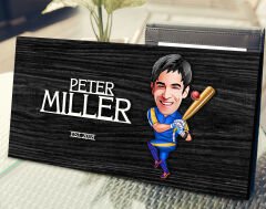 BK Gift Kişiye Özel Erkek Beyzbol Karikatürlü Kabartma Tasarım Antik Siyah (Ebony) Ahşap Tabela-1, Dekoratif Tabela, Rustik Ev Dekorasyonu, Duvar Dekoru