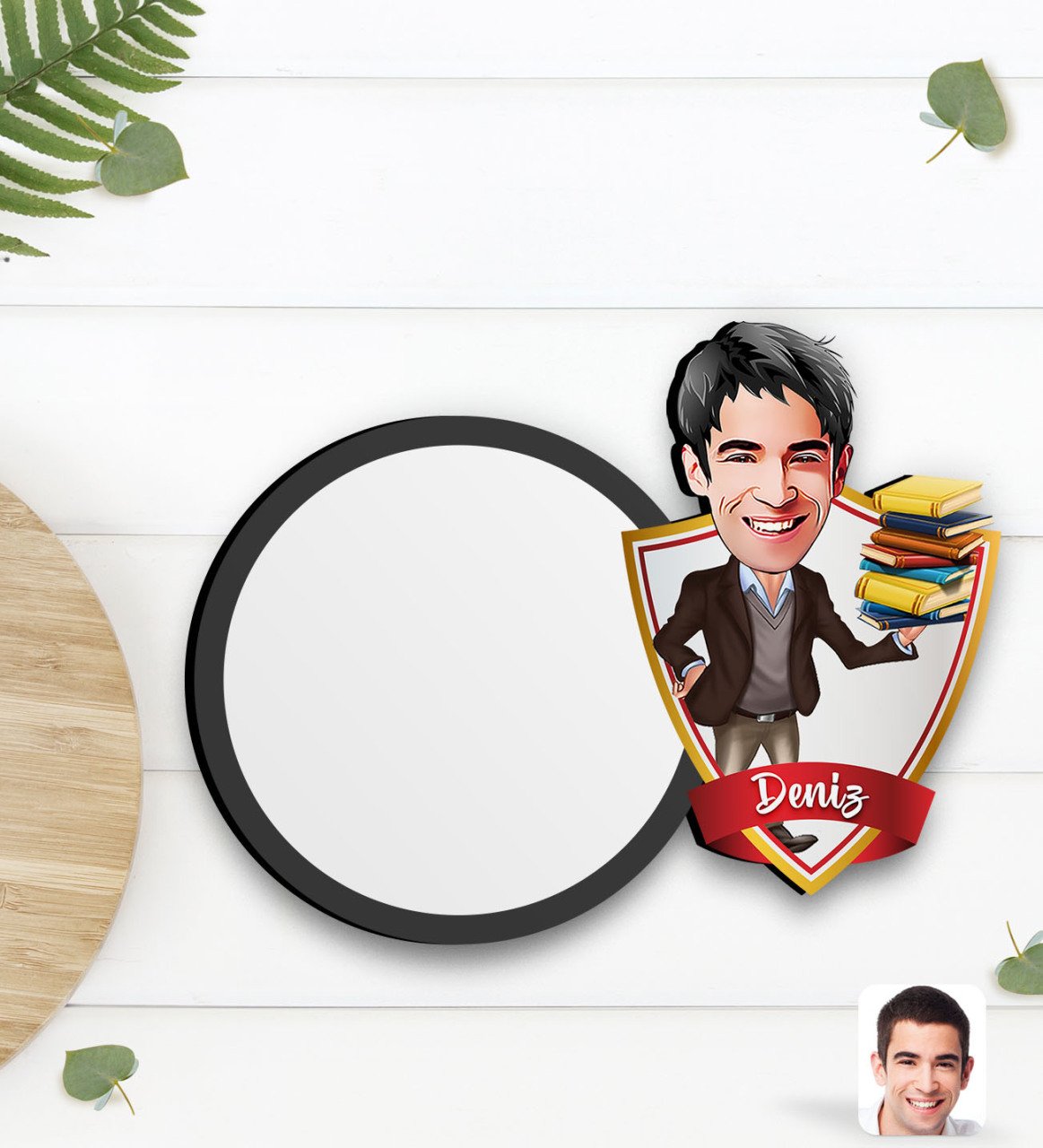 Kişiye Özel Erkek Öğretmen Karikatürlü Ahşap Bardak Altlığı-1