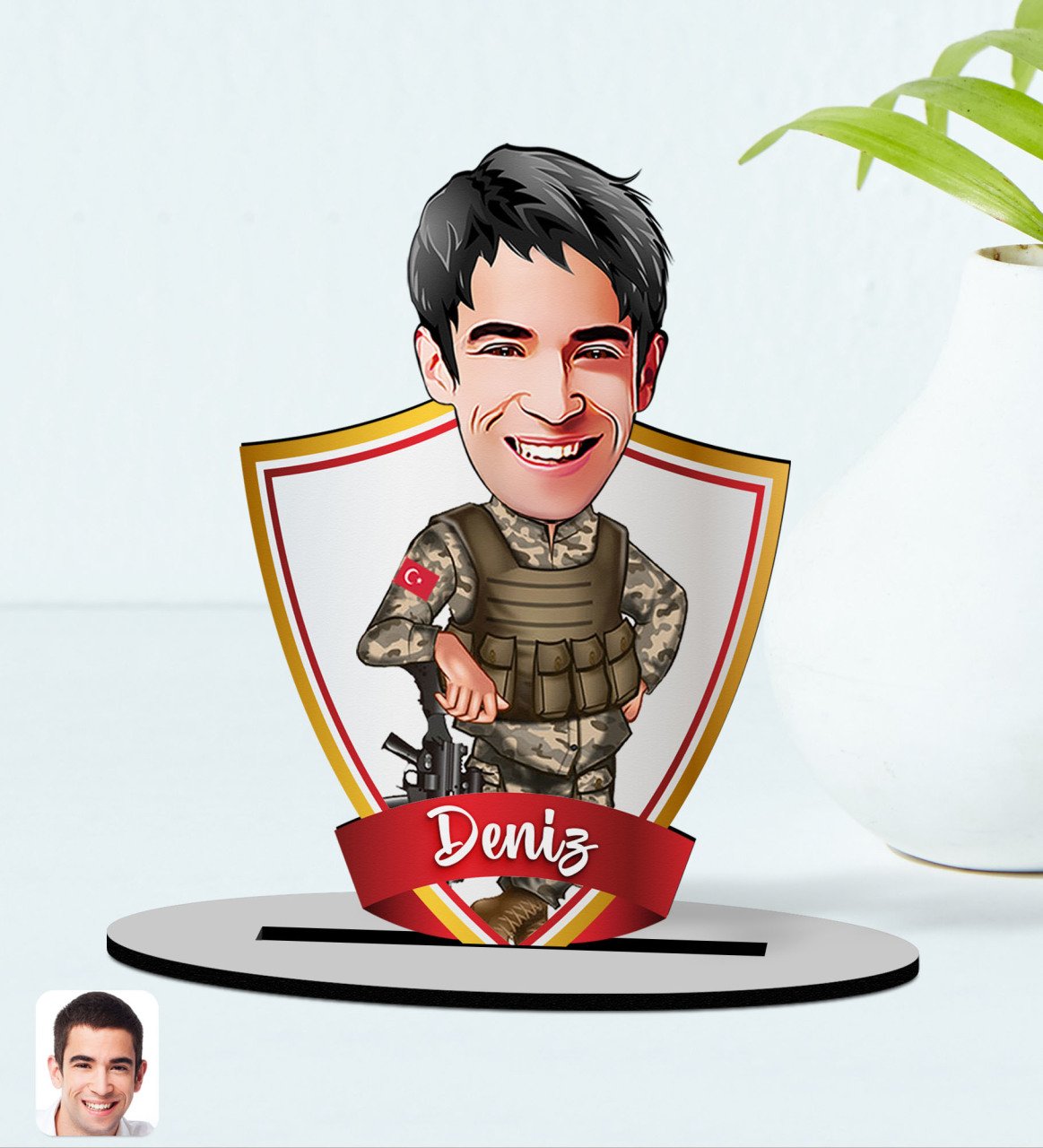 Kişiye Özel İsimli Asker Karikatürlü Ahşap Biblo Model-2