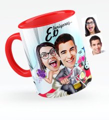 Kişiye Özel Evleniyoruz Karikatürlü Kırmızı Kupa Bardak - 8