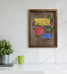 BK Home Woman Line Tasarımlı Doğal Masif Ahşap Çerçeveli Tablo 45x65cm-6