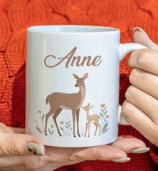 BK Gift Anne ve Yavrusu Beyaz Kupa Bardak -12, Anneler Günü ve Kadınlar Günü Hediyesi