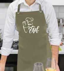 BK Gift Profesyonel Chef Tasarımlı Haki Yeşil Mutfak Önlüğü, Aşçı Önlüğü, Şef Önlüğü, Ev Hediyesi, Arkadaşa Hediye-1