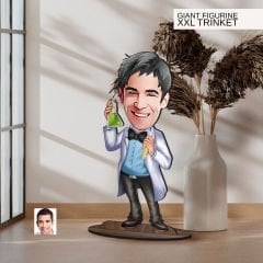 BK Gift Kişiye Özel Kimyager Karikatürlü Büyük Boy Ahşap Biblo-1 Arkadaşa Hediye , Sevgiliye Hediye, Kişiye Özel Biblolar