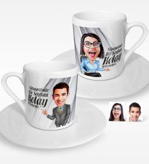 Kişiye Özel İkili Nihayetinde Karikatürlü Kahve Fincanı Set