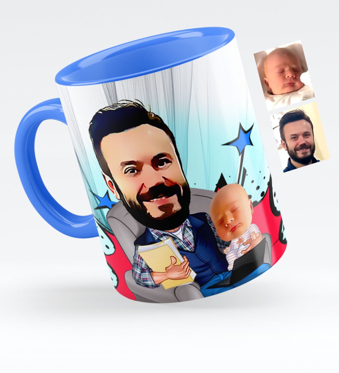 Kişiye Özel Baba Oğul Karikatürlü Mavi Kupa Bardak - 1