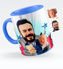 Kişiye Özel Baba Oğul Karikatürlü Mavi Kupa Bardak - 1