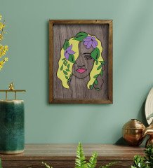 BK Home Woman Line Tasarımlı Doğal Masif Ahşap Çerçeveli Tablo 45x65cm-7